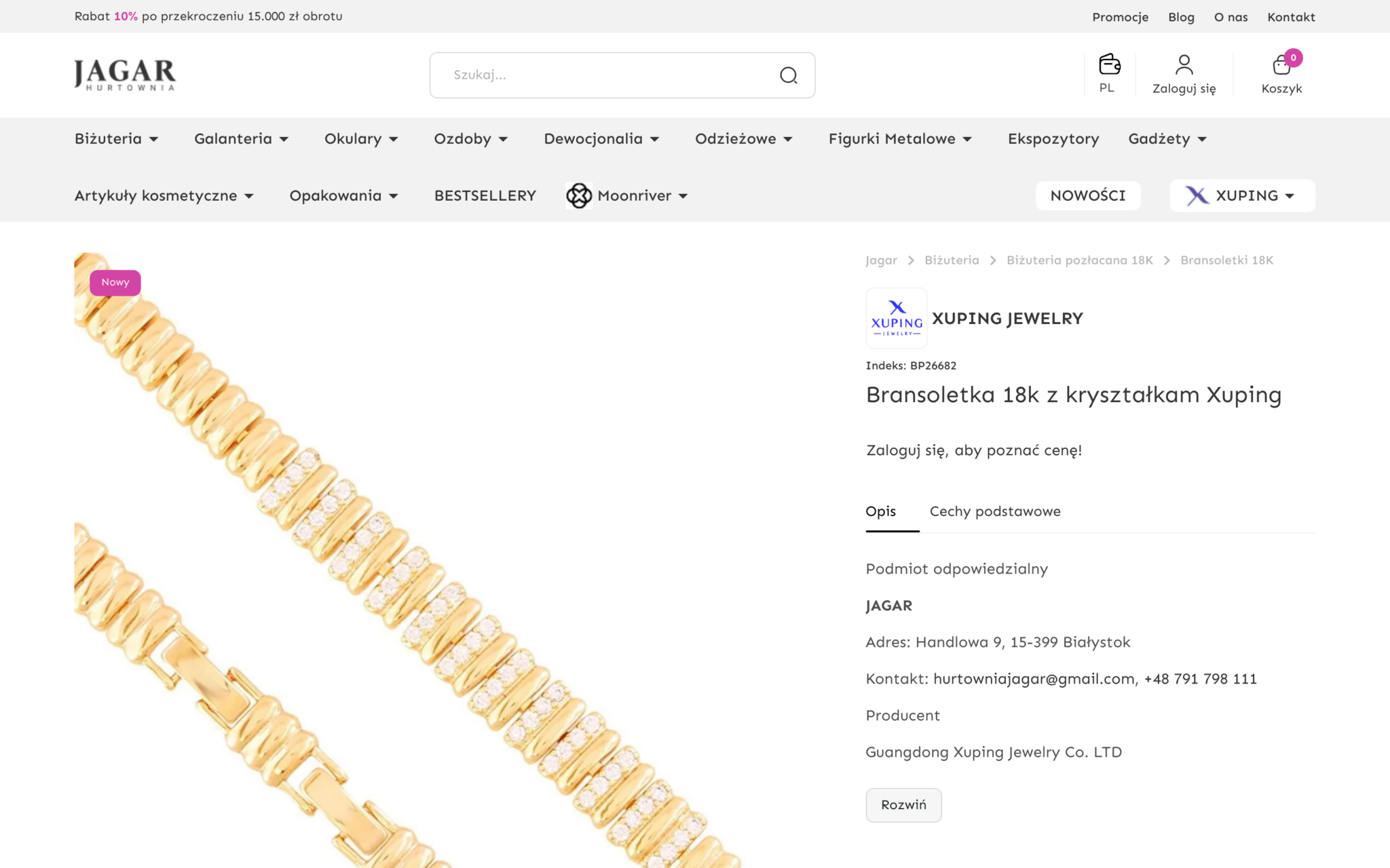 Jagar – karta produktu Xuping z indeksem i ceną widoczną po zalogowaniu