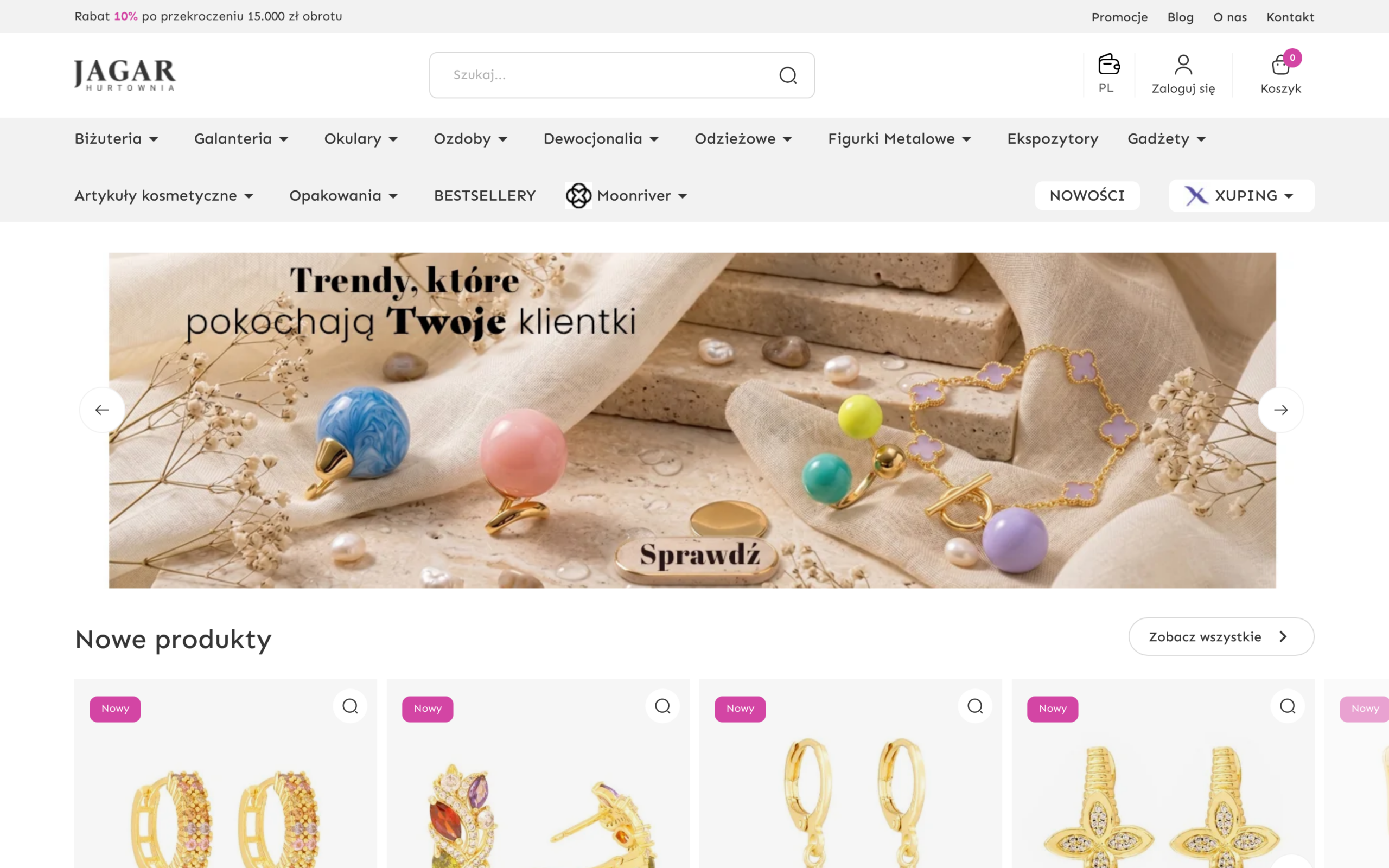 Jagar – strona główna hurtowni biżuterii na PrestaShop