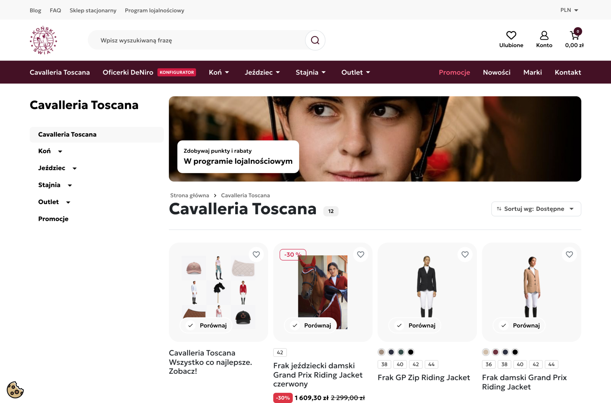 Sekcja marki premium Cavalleria Toscana w sklepie Salon Koński Świat