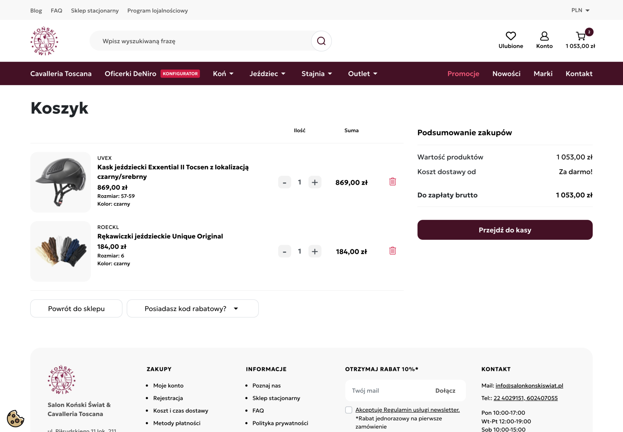 Koszyk z dwoma produktami i podsumowaniem zakupów