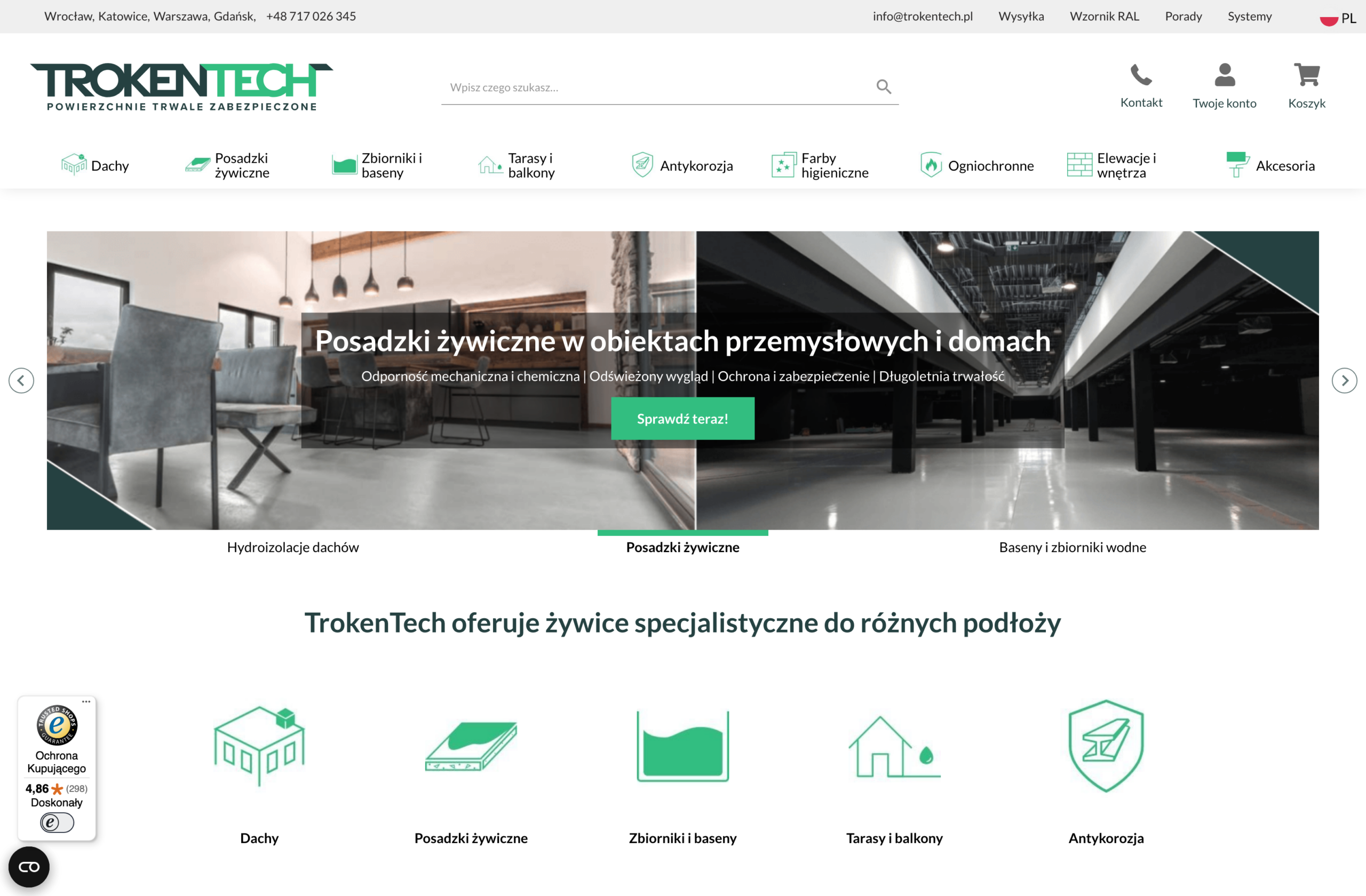 Sklep TrokenTech z chemią budowlaną: konfigurator farb w palecie RAL 16 TrokenTech – strona główna sklepu z chemią budowlaną na PrestaShop