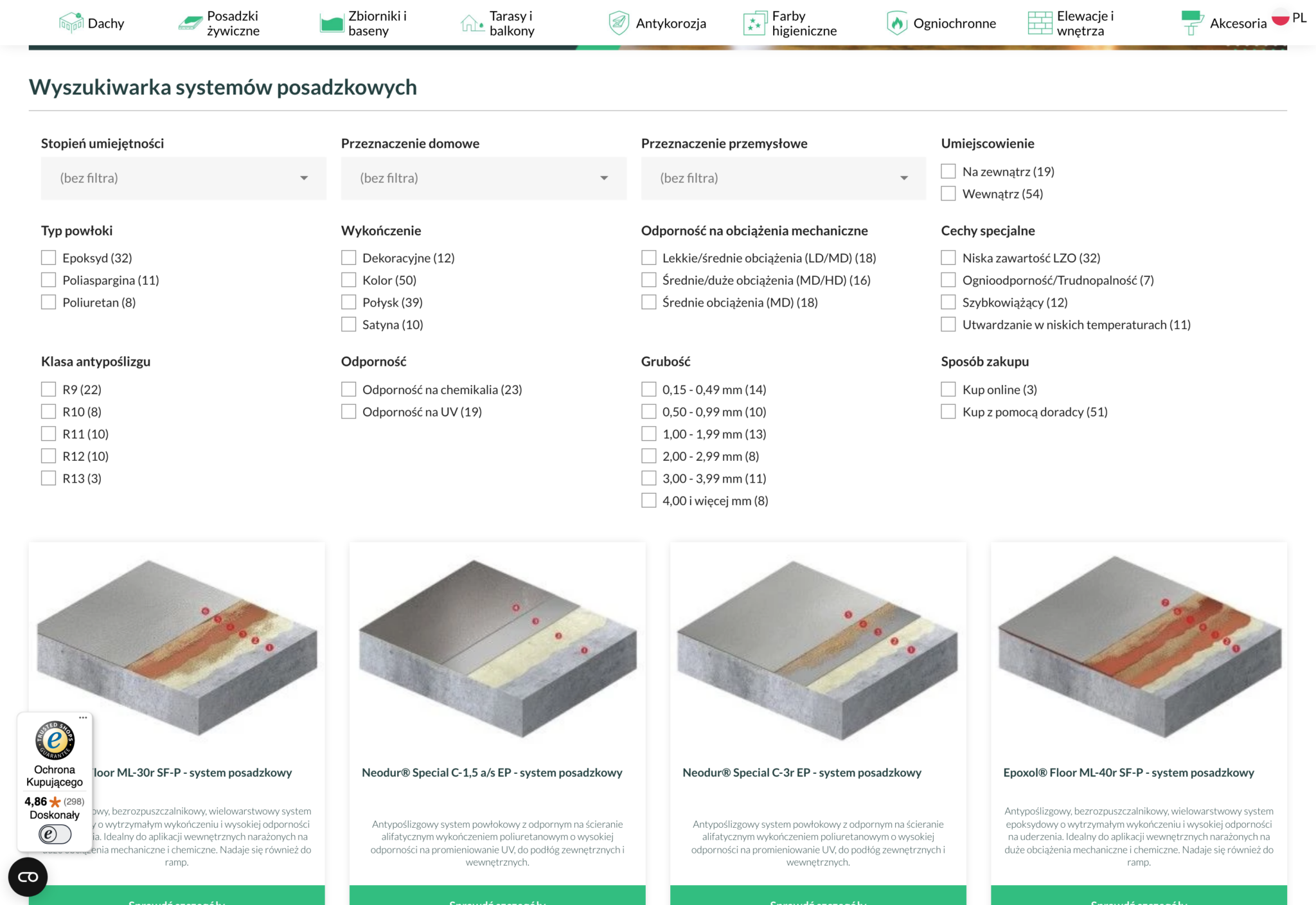 Wyszukiwarka systemów posadzkowych z filtrami technicznymi w sklepie TrokenTech