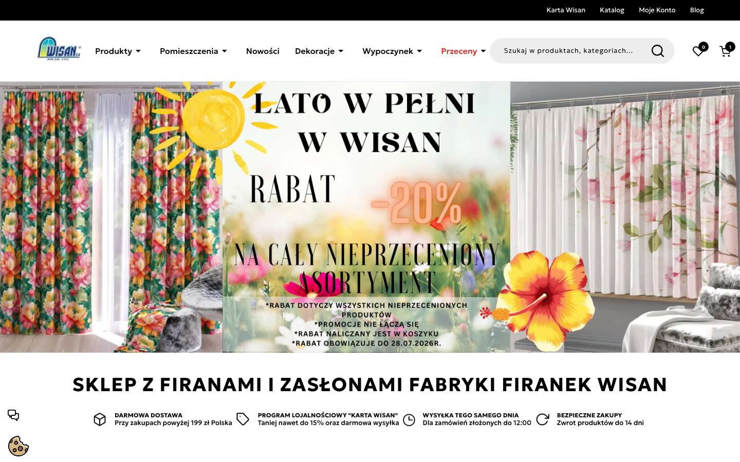 Sklep Wisan – strona główna z belką zaufania i programem lojalnościowym Karta Wisan