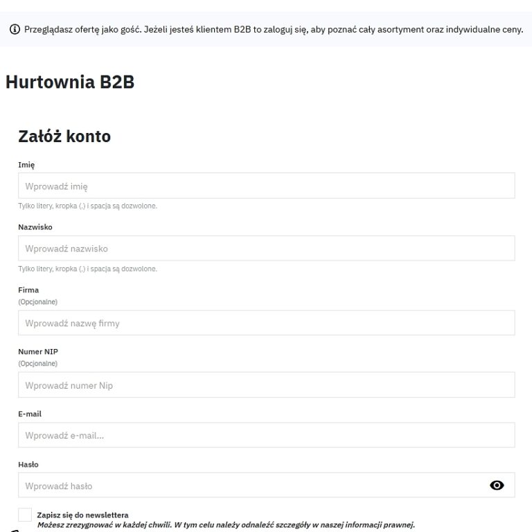 Formularz rejestracji B2B