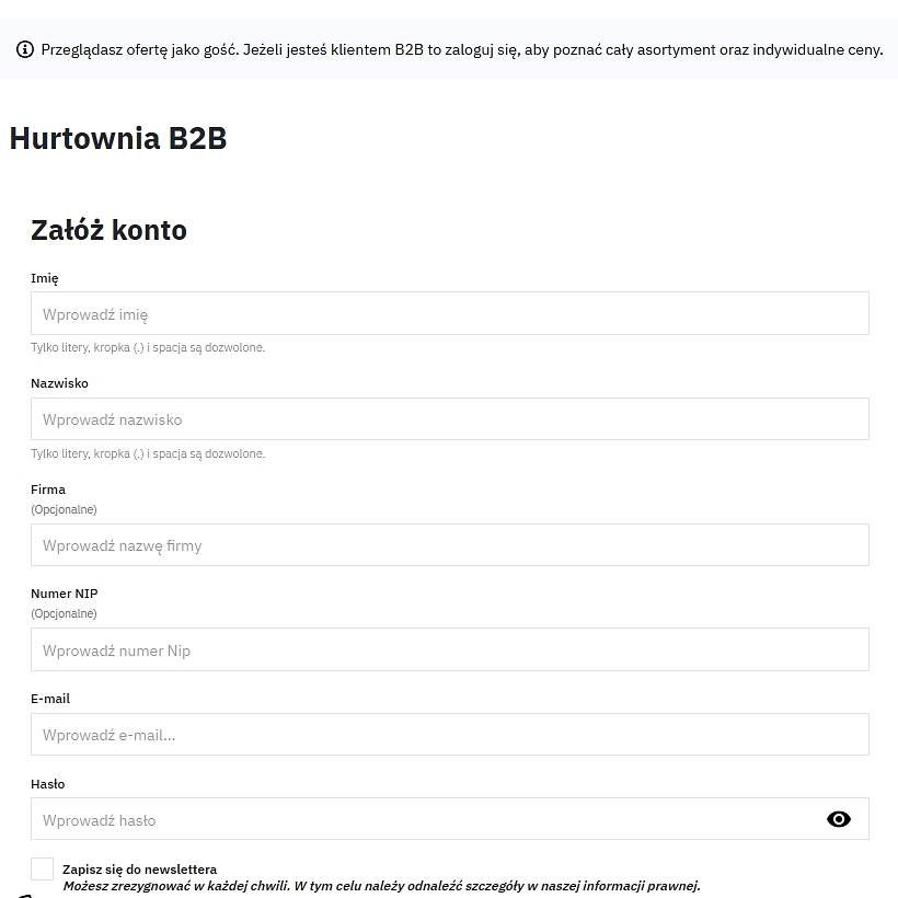 Formularz rejestracji B2B