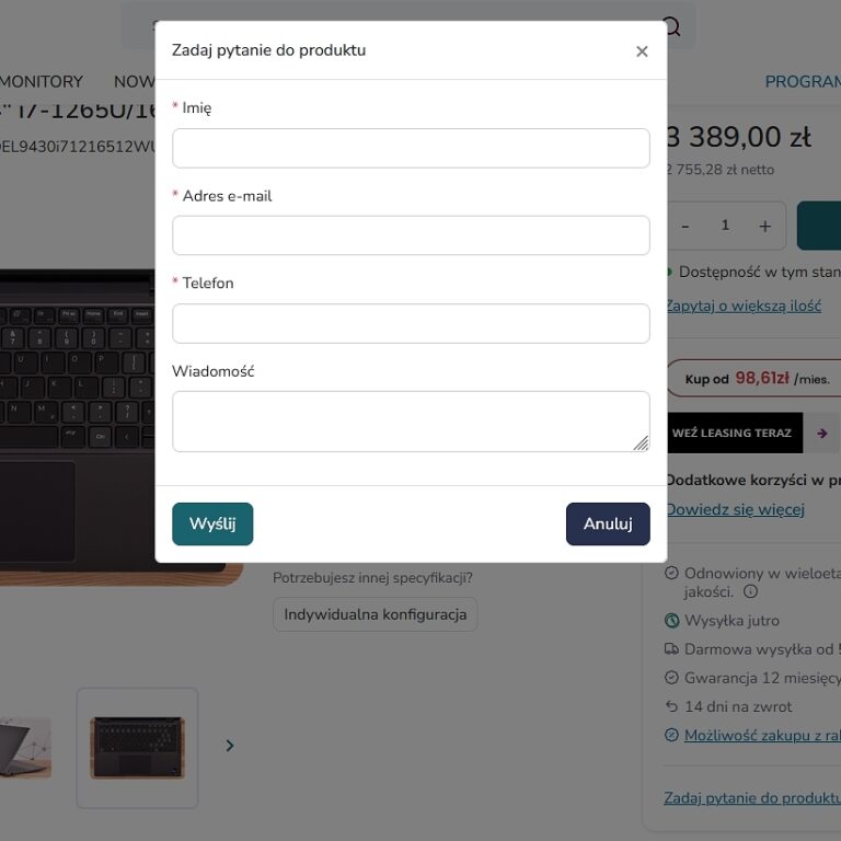 Formularz zapytania o produkt