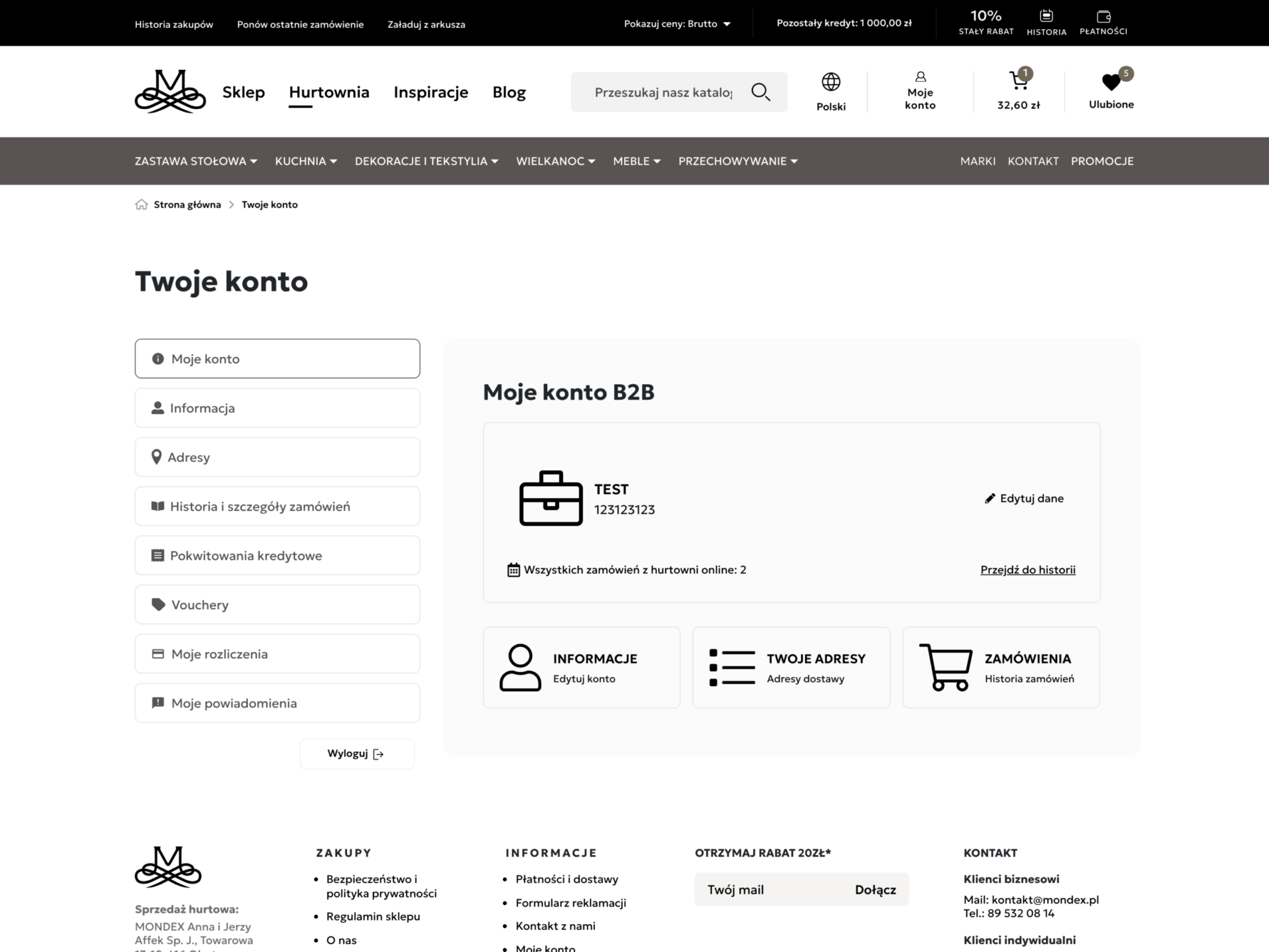 Mondex – panel klienta B2B: kredyt kupiecki, historia i rozliczenia