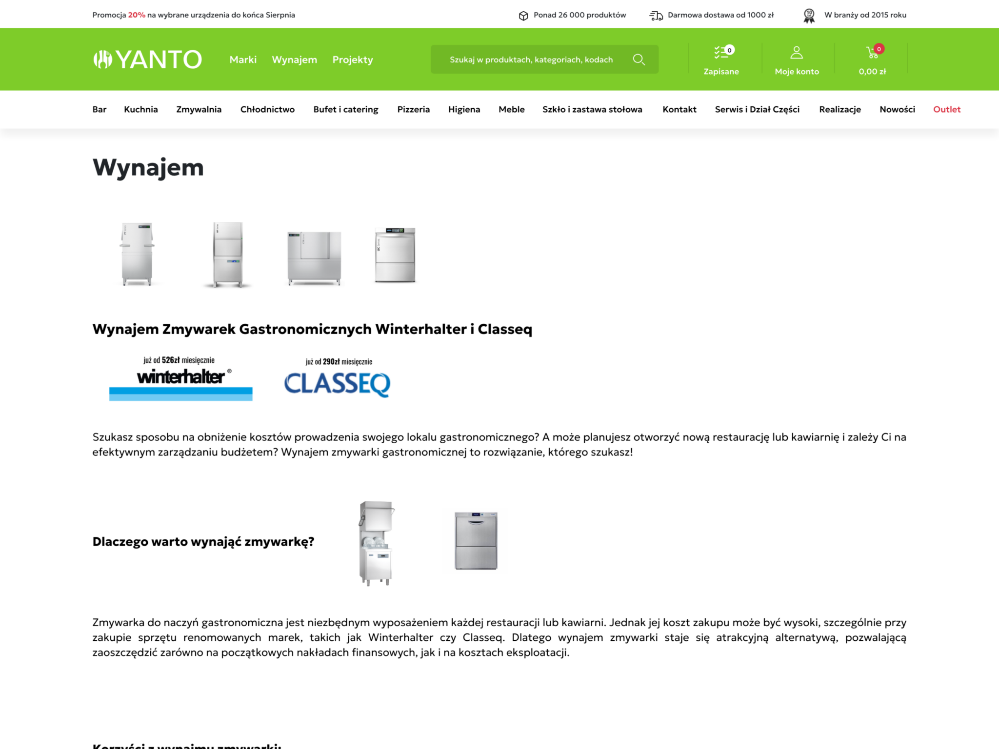 Yanto – strona wynajmu sprzętu gastronomicznego