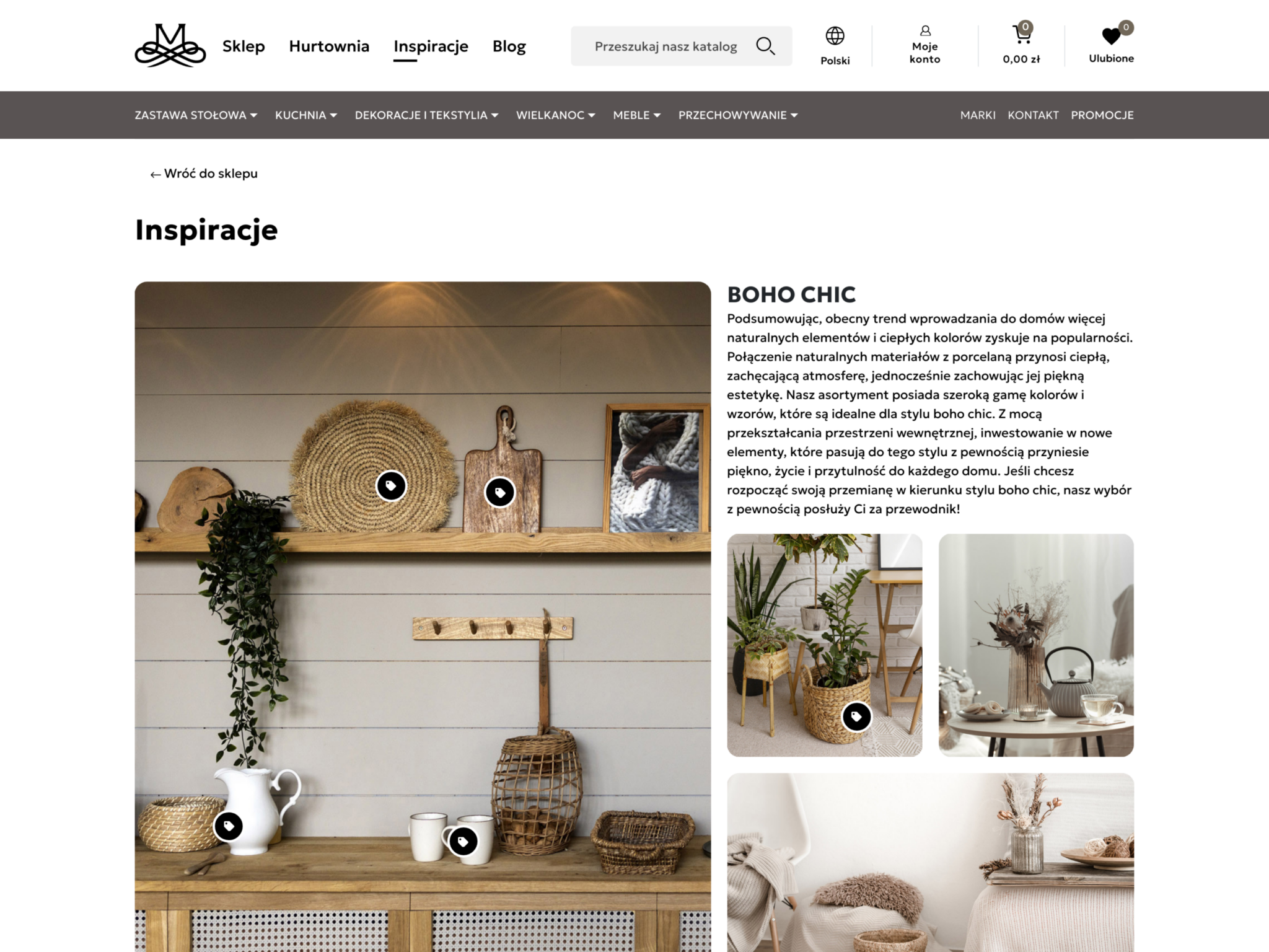 Mondex – strona Inspiracje z klikalnymi produktami (shoppable lookbook)