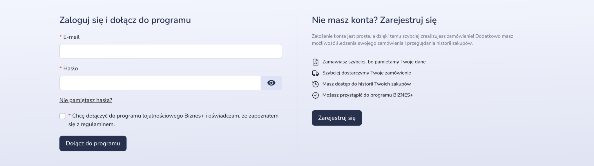 Dołączenie do programu Biznes+ przy logowaniu do konta firmowego