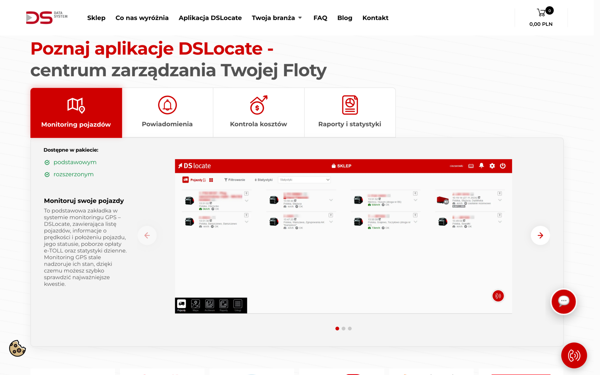 Sekcja prezentująca aplikację DSLocate na stronie głównej sklepu Data System