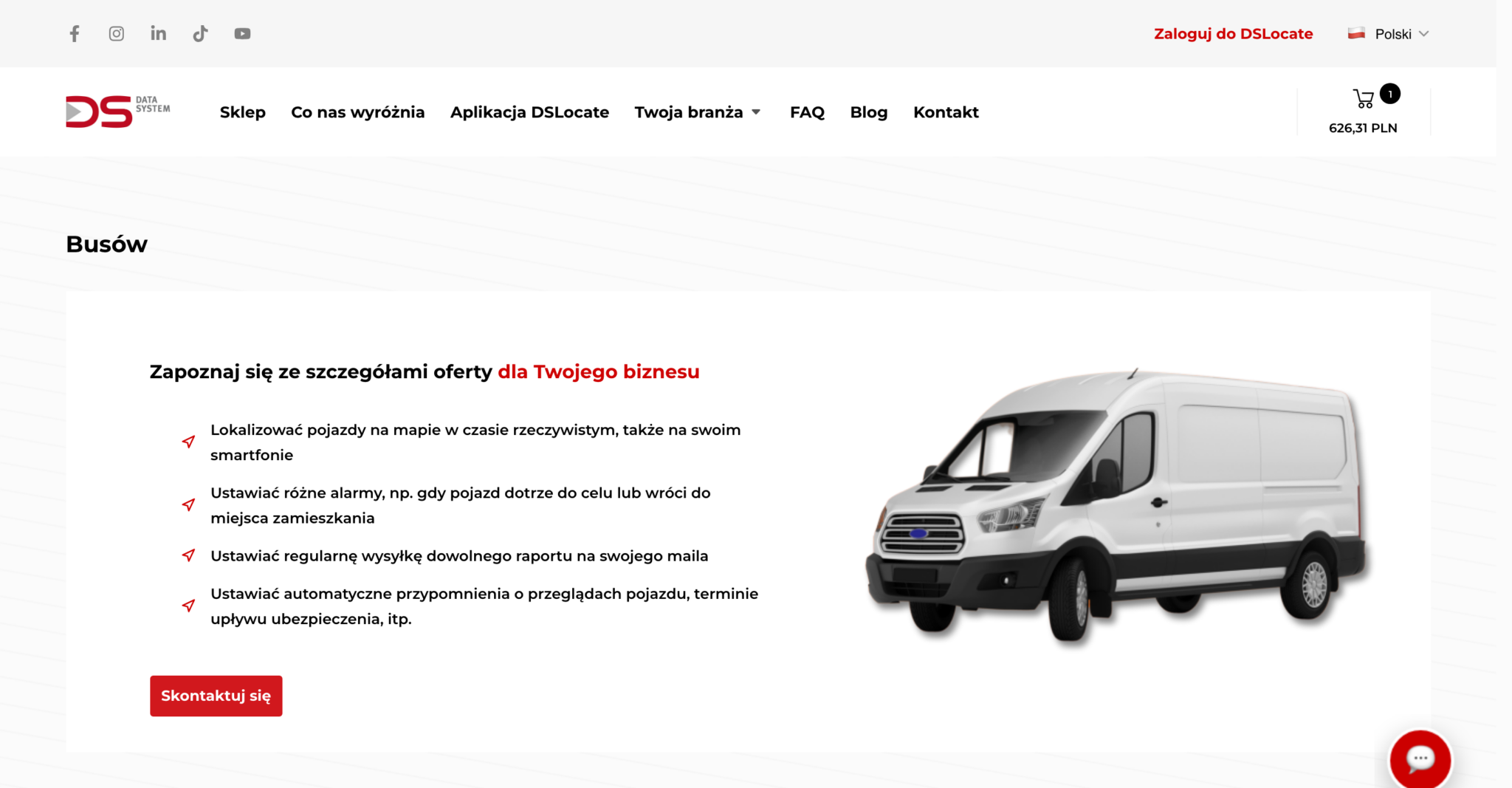 Podstrona branżowa monitoringu busów w sklepie Data System