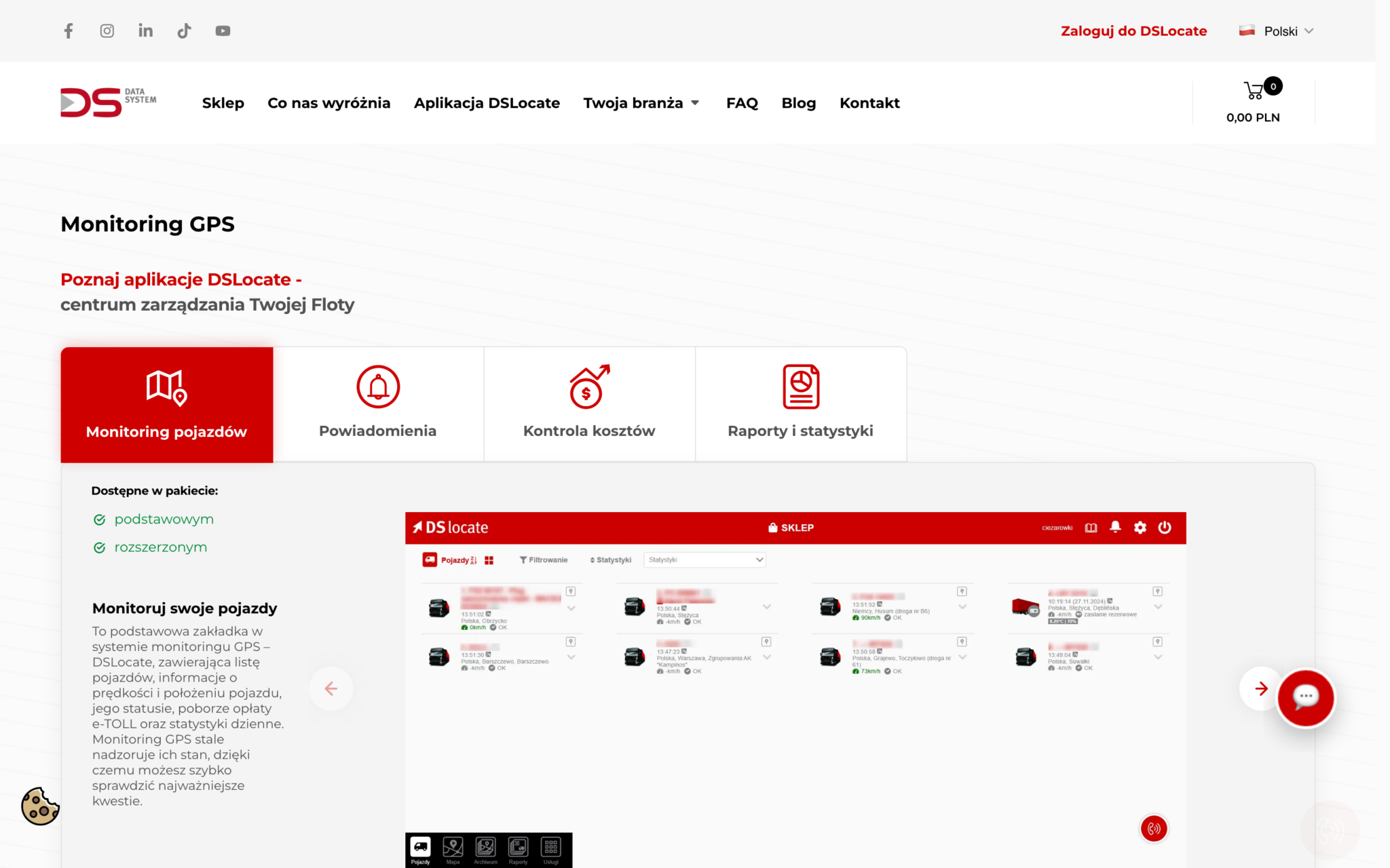 Podstrona CMS Monitoring GPS przeniesiona do sklepu Data System