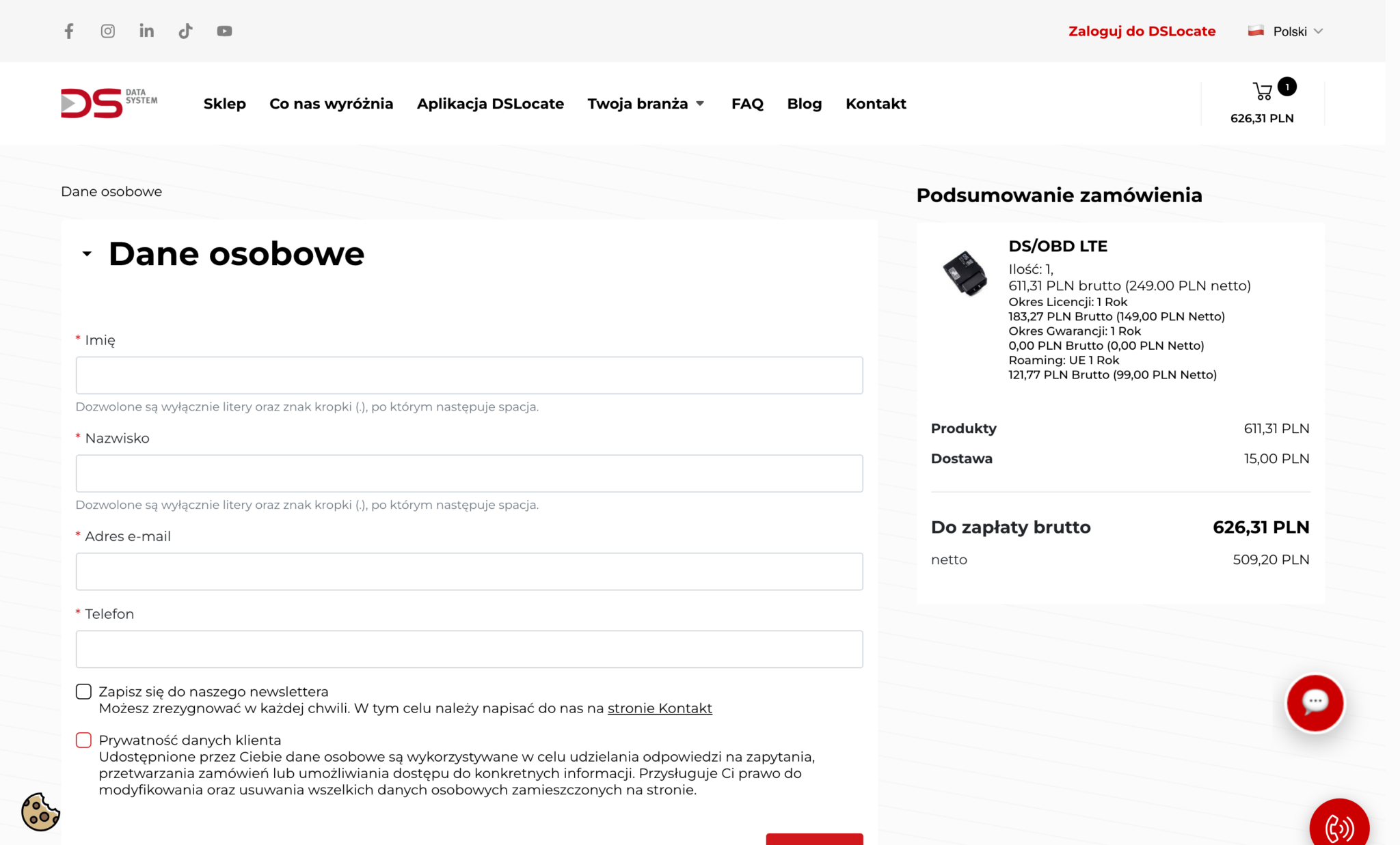 Kasa sklepu Data System – zamówienie w krokach bez zakładania konta