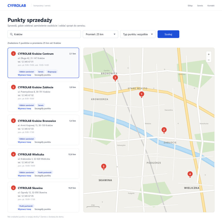 Mapa punktów sprzedaży