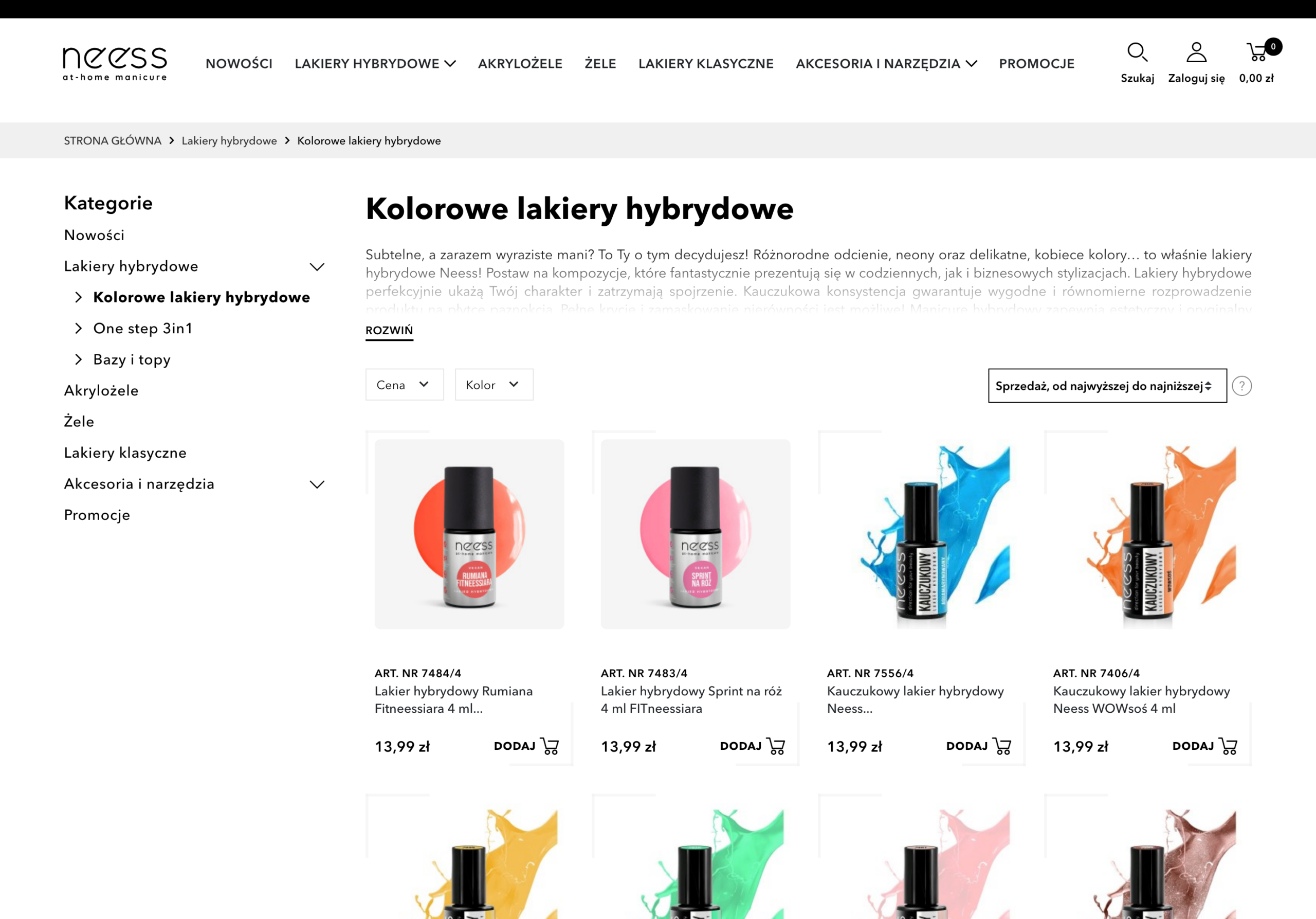 Sklep D2C dla Neess zaprojektowany pod zakupy z telefonu 16 Wdrożenie B2C PrestaShop dla Neess – kategoria lakierów hybrydowych z filtrami