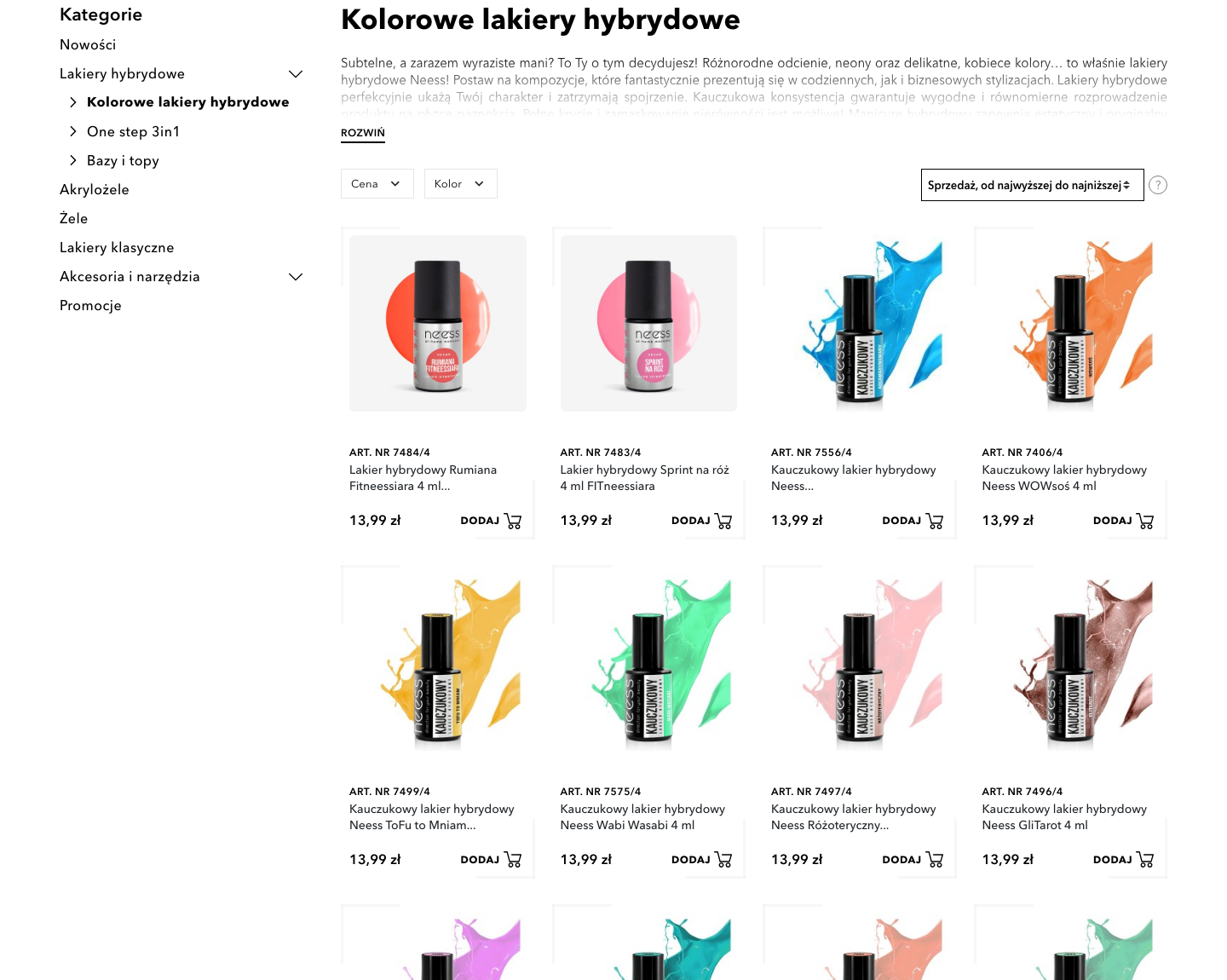 Neess – katalog kolorowych lakierów hybrydowych z filtrami po kolorze