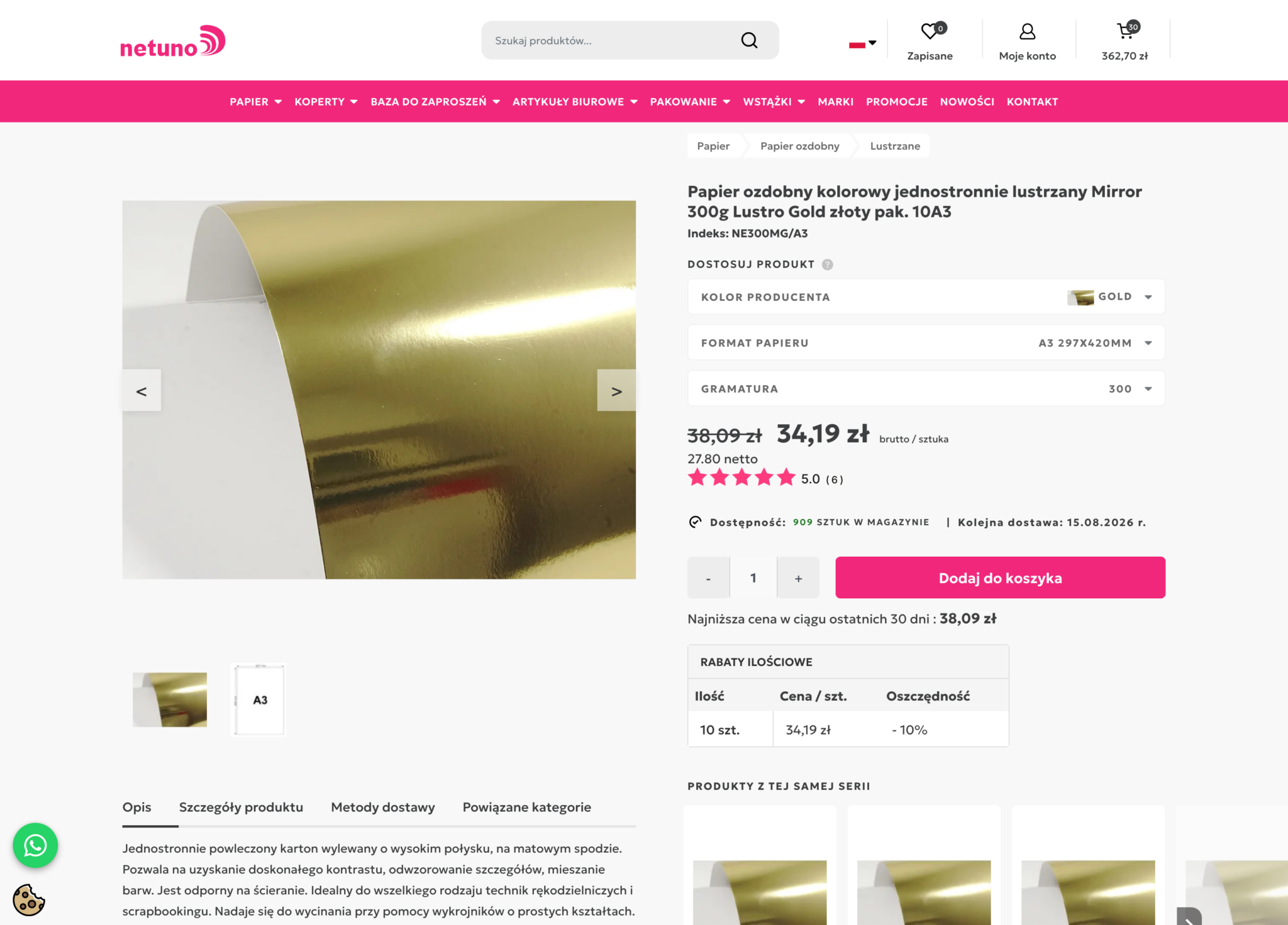 Netuno – karta produktu z wyborem wariantu i progami rabatowymi