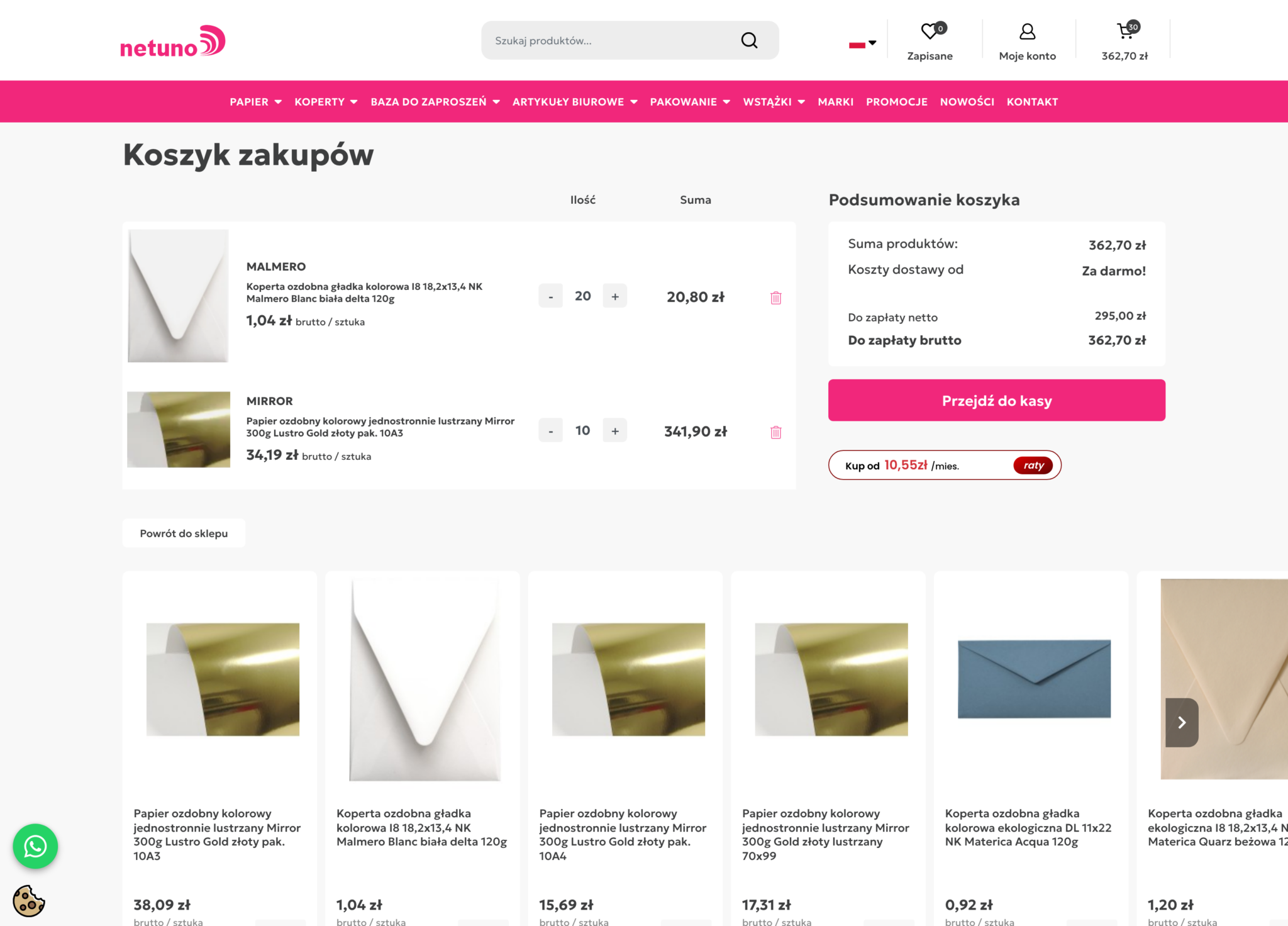 Netuno – koszyk z naliczonym rabatem ilościowym i darmową dostawą