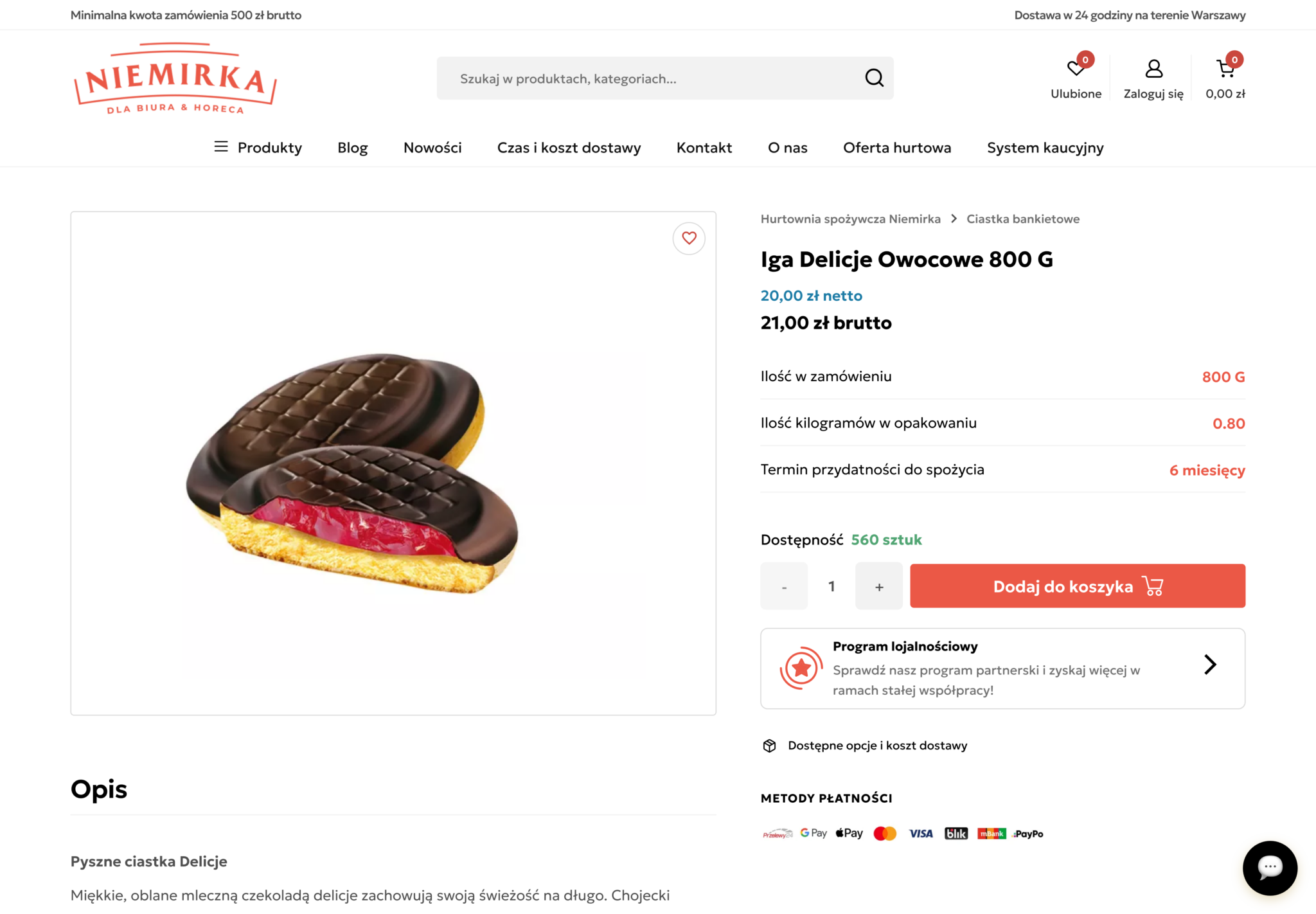 Karta produktu w sklepie Niemirka z kaflem programu lojalnościowego