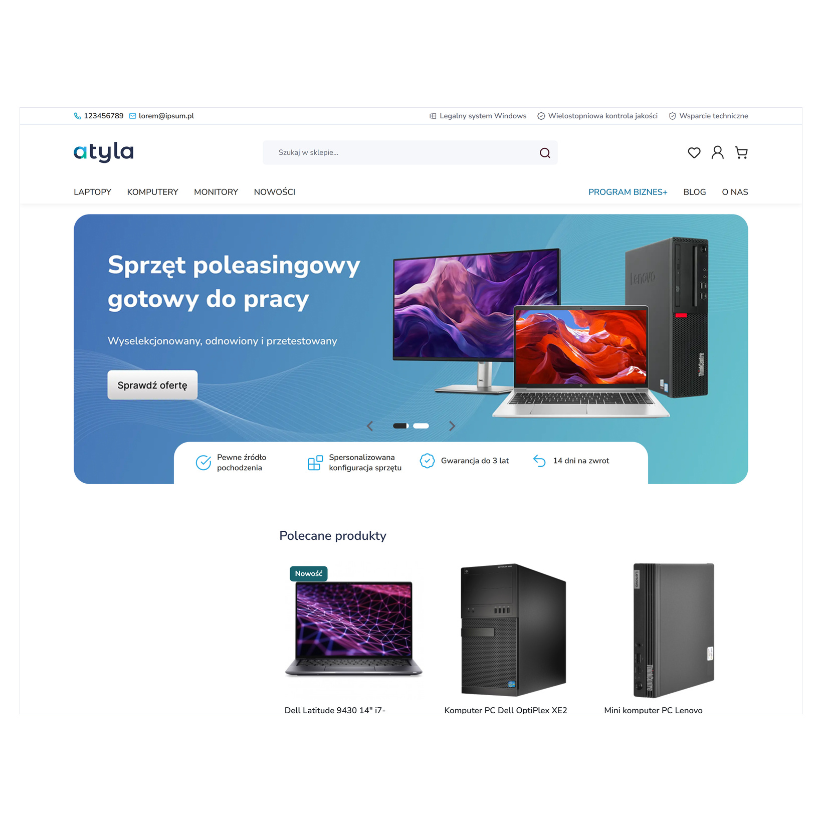 Pasek informacyjny u góry strony