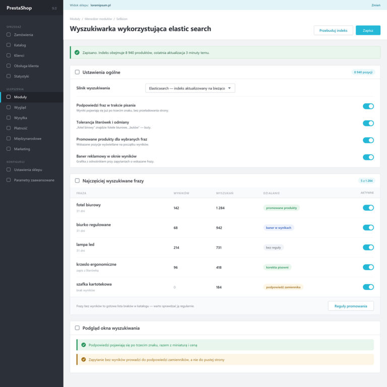 Wyszukiwarka wykorzystująca elastic search